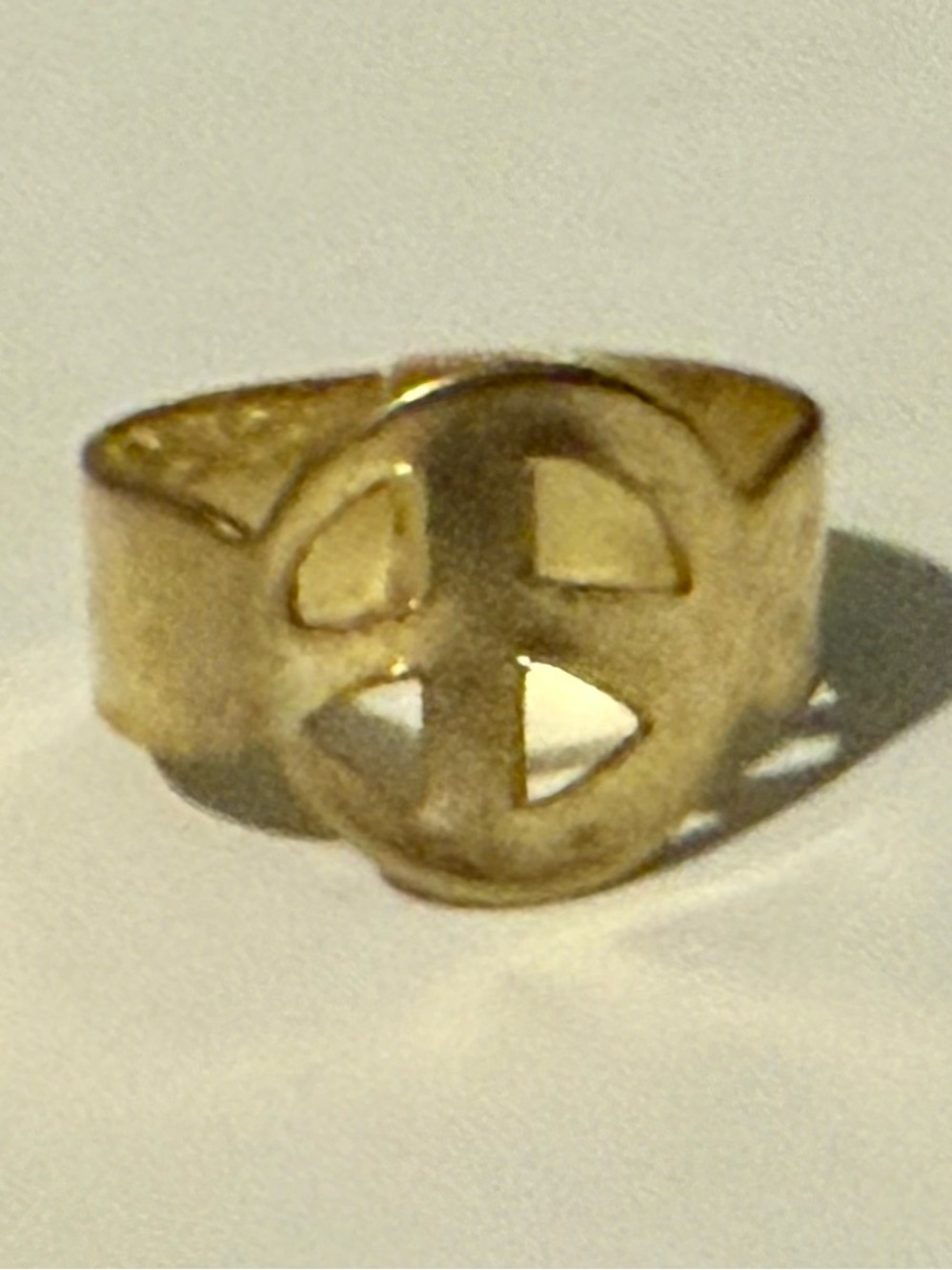 Gold Tone Peace Symbol Ring - Women's Fashion Statement